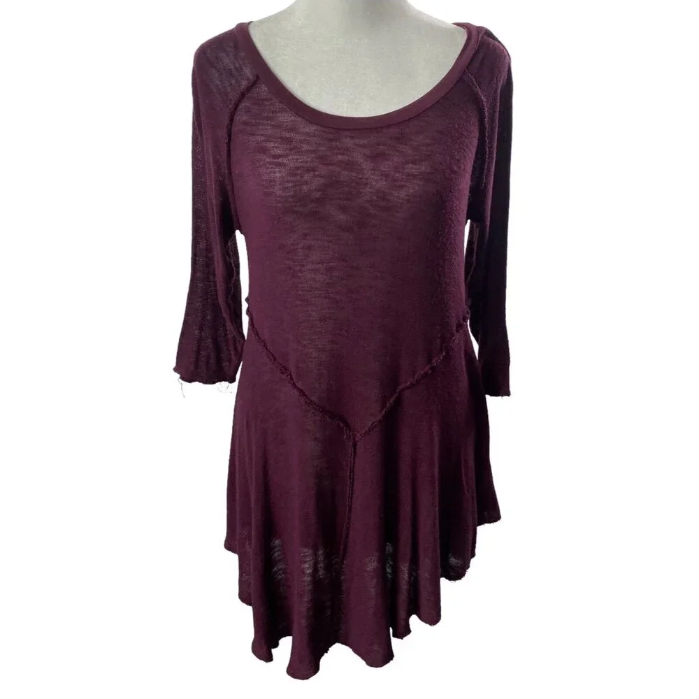 Intimately‎ FREE PEOPLE Women Weekend Layer Sweater Tunic Sz L Maroon Boho46-3